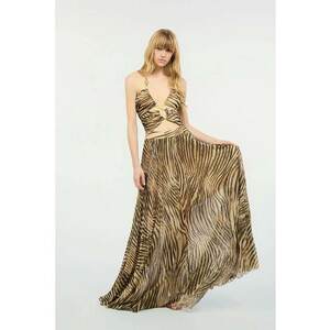 Rochie lunga cu animal print si bretele reglabile - Maro imagine