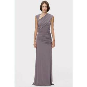 Rochie maxi cu decolteu asimetric si drapaje - Gri imagine