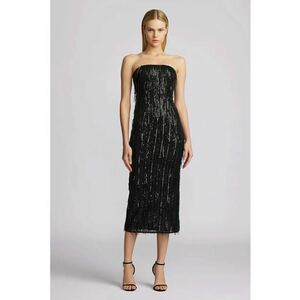 Rochie midi cu franjuri si paiete - Negru imagine