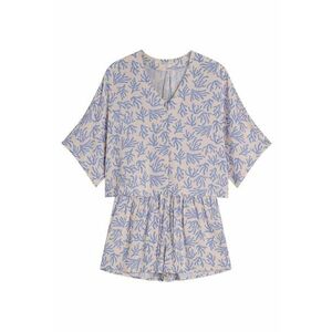 Pijama dama albastru aprins - imprimeu floral - maneca trei sferturi - scurta - viscoza imagine