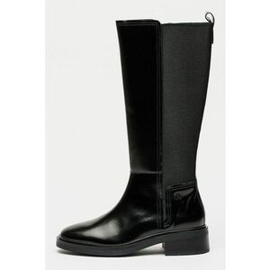 Cizme lungi de piele cu model uni - Negru imagine