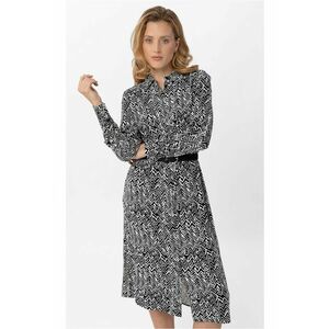 Rochie din viscoza cu model geometric - G-Licori - maneci lungi - Negru I Alb imagine