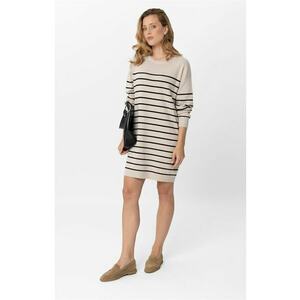 Rochie cu dungi G-Senti - tricot - bej - maneca lunga - Bej imagine