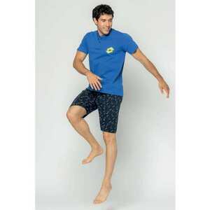 Pijama scurta cu imprimeu - Albastru imagine