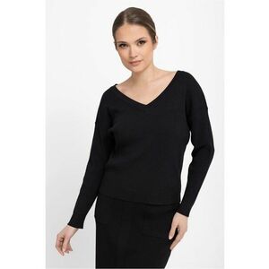Pulover dama cu nervuri - cu decolteu in V - S-Tika - Regular Fit - Negru - Negru imagine