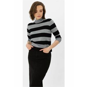 Pulover cu guler inalt - dama - maneci trei sferturi - S-Tess - in dungi negru si gri melange - Negru/Gri melange imagine
