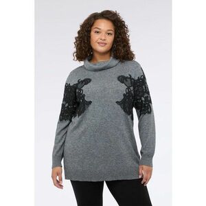 Pulover din amestec de lana cu garnituri din dantela - Negru/Gri inchis melange imagine