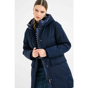Geaca lunga cu buzunare cu clapa si gluga - Bleumarin imagine