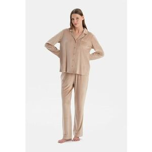 Pijama regular fit cu model uni - Bej imagine