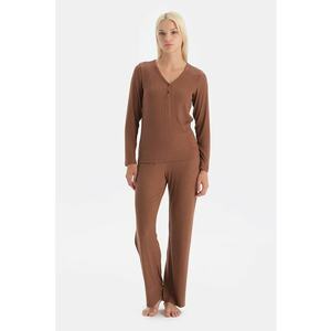 Pijama cu model uni si maneci lungi - Maro scortisoara imagine