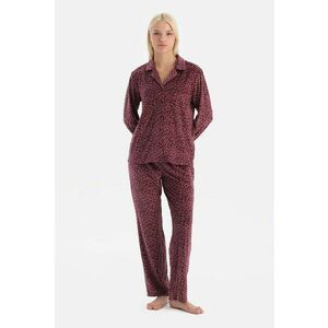 Pijama cu aspect catifelat si model animal print - Violet imagine