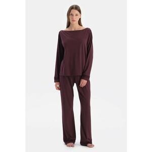 Pijama lejera din amestec de modal cu decolteu barcuta - Violet tyrian imagine
