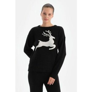 Pulover cu model cu ren - Alb/Negru imagine