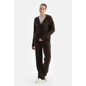Pantaloni tricotati cu talie elastica - Maro inchis imagine