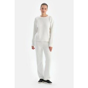Pantaloni tricotati cu talie elastica - Alb imagine