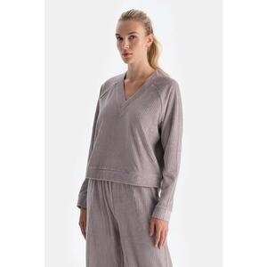 Bluza de trening din reiat cu decolteu in V - Violet prafuit imagine