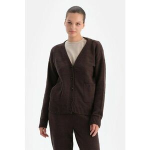 Cardigan cu buzunare aplicate - Maro inchis imagine