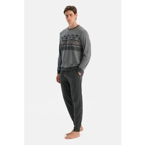 Pantaloni lungi de pijama cu snur de ajustare - Gri inchis imagine