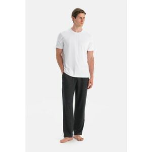 Pantaloni de pijama cu croiala dreapta si snur de ajustare - Negru melange imagine