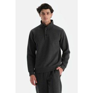 Bluza de trening cu model uni si fenta cu nasturi - Negru melange imagine