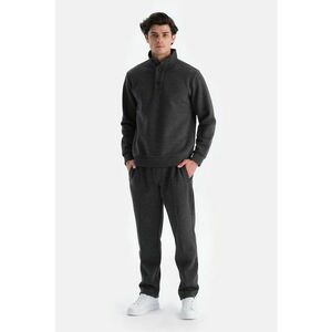Pantaloni de trening cu croiala dreapta si snur de ajustare - Negru melange imagine