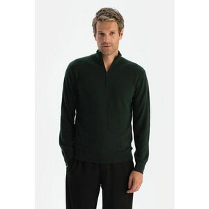 Pulover din amestec de lana si casmir cu fermoar scurt - Verde padure imagine