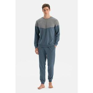 Pijama lunga cu model colorblock - Gri/Albastru inchis imagine