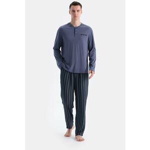 Pijama lunga din amestec de modal - Negru/Albastru indigo imagine