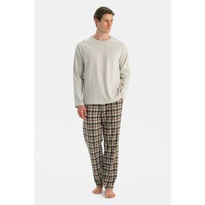 Pijama cu model si maneci raglan - Verde inchis/Bej deschis imagine