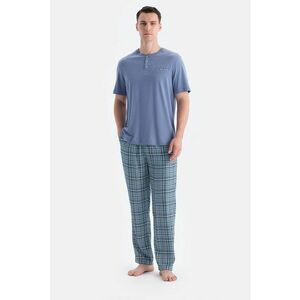 Pijama din amestec de modal cu model in carouri - Negru/Albastru lavanda imagine