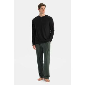 Pijama din amestec de modal cu model in dungi - Negru/Verde inchis imagine