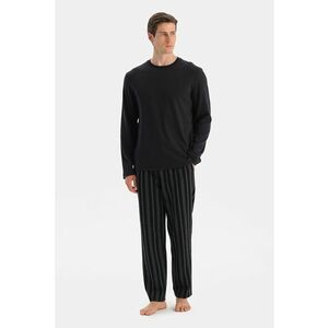 Pijama lunga din bumbac cu buzunare - Negru/Gri inchis imagine