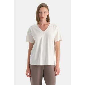 Tricou cu decolteu in V si maneci cazute - Alb fildes imagine