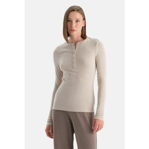 Bluza din amestec de modal cu fenta cu nasturi - Maro nisip imagine