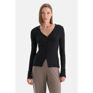 Bluza slim fit cu decolteu in V - Negru imagine