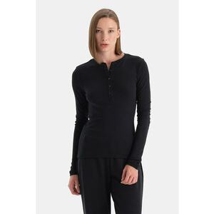 Bluza din amestec de modal cu fenta cu nasturi - Negru imagine