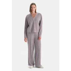 Pantaloni relaxed fit cu model uni - Violet prafuit imagine