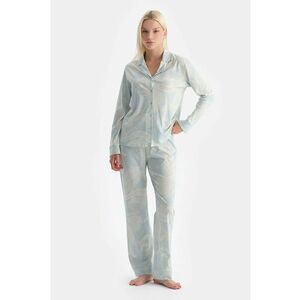 Pijama din bumbac si modal cu model - Albastru azur/Alb murdar imagine
