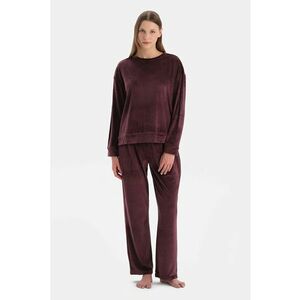 Pijama catifelata cu maneci lungi - Violet tyrian imagine