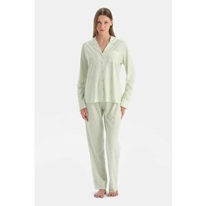 Pijama din bumbac si modal cu model - Verde deschis imagine