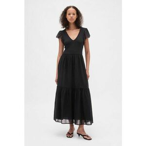 Rochie midi din amestec de modal cu decolteu in V - Negru imagine