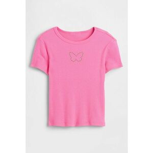 Tricou striat cu decolteu rotund - Fucsia imagine