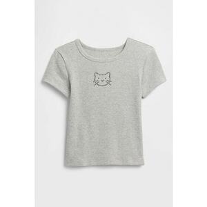 Tricou striat cu decolteu rotund - Gri melange imagine