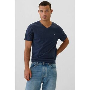 Tricou de bumbac cu decolteu in V - Bleumarin imagine