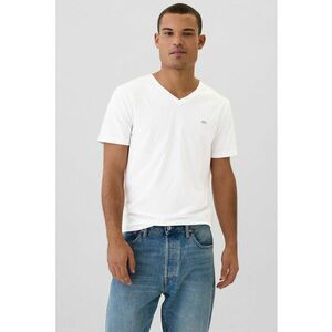 Tricou de bumbac cu decolteu in V - Alb optic imagine