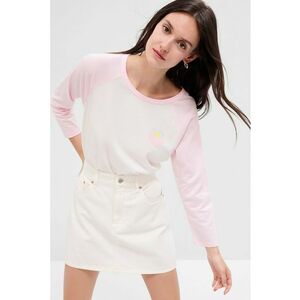 Bluza de bumbac organic cu maneci raglan - Alb/Roz deschis imagine