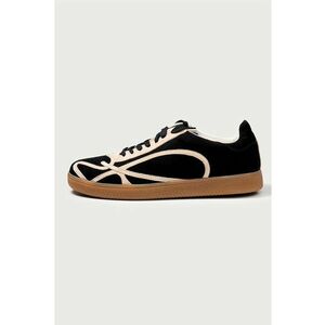 Tenisi din piele intoarsa cu model stratificat Alma 1 - Negru/Caramel/Alb murdar imagine