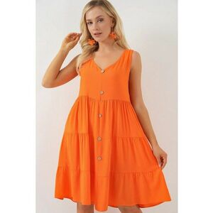 Rochie mini dama - fara maneci - decolteu in V - poliester/viscoza - Portocaliu stralucitor - imagine