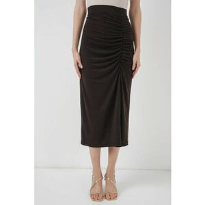 Fusta maxi - HiCCUP - poliester/elastan - talie elastica - maro imagine