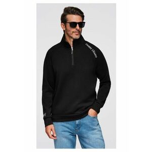 Bluza cu guler inalt cu fermoar si imprimeu contrastant OM-SSZP-0211 - Negru imagine